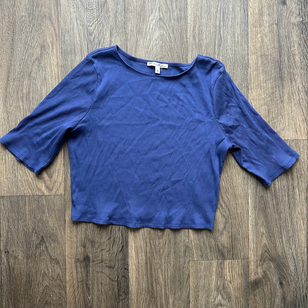 Express One Eleven Blue Cropped Ribbed Top Size XL